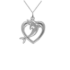 Open Heart-Shaped Dolphin Pendant Necklace in Sterling Silver