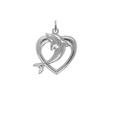 Open Heart-Shaped Dolphin Pendant Necklace in Sterling Silver
