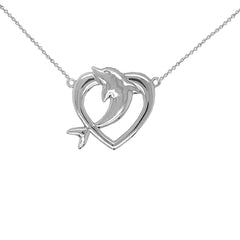 Open Heart-Shaped Dolphin Necklace in Sterling Silver