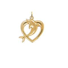Open Heart-Shaped Dolphin Pendant Necklace in Gold