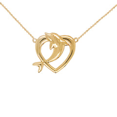 Open Heart-Shaped Dolphin Necklace in Solid Gold