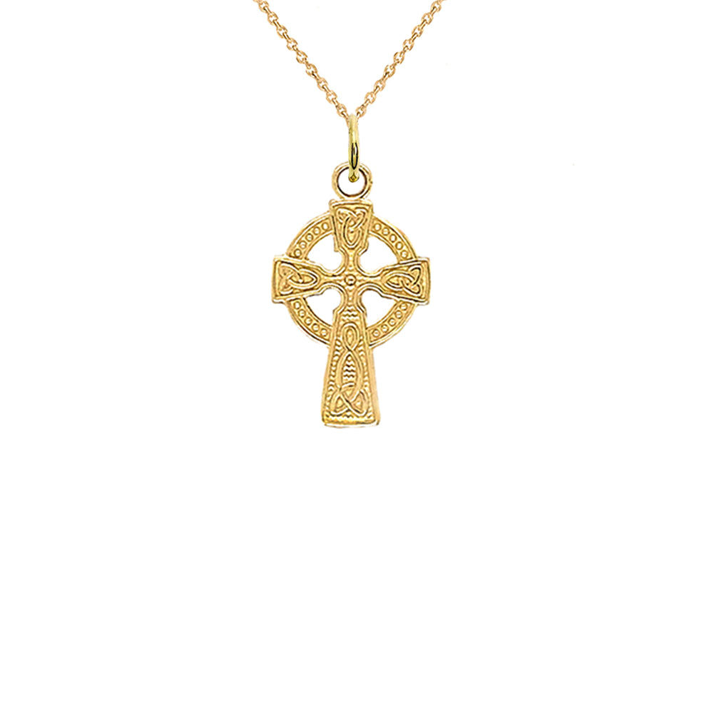 Celtic Cross Necklace - Solid 14k Yellow Gold Pendant