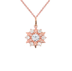 North Star Designer White Topaz & Birthstone Pendant Necklace in Solid Gold (Available in 12 Birthstones)