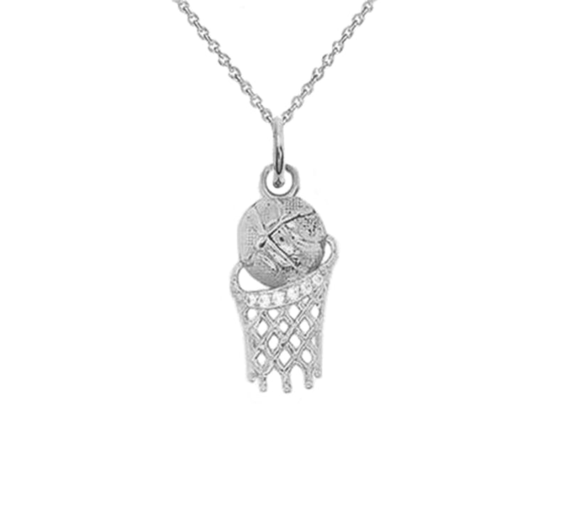 Sterling Silver BasketBall Pendant Necklace
