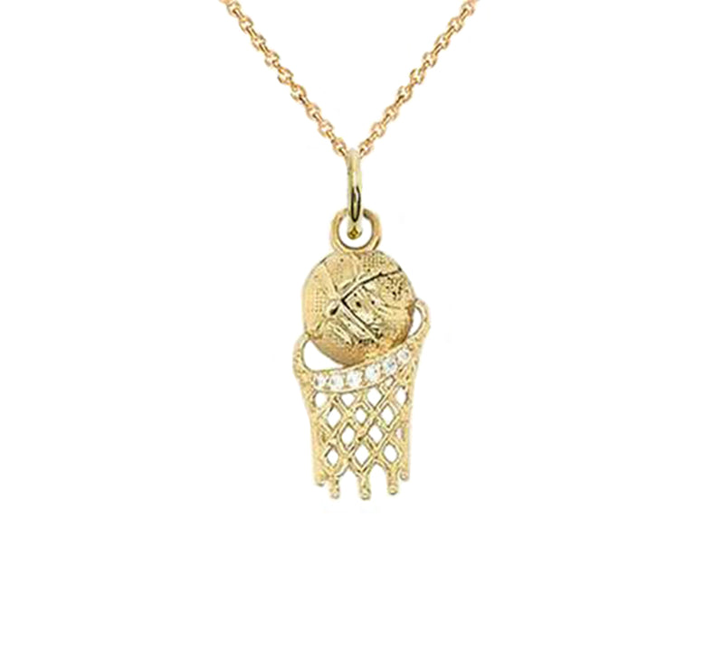 Solid Gold Basketball Pendant Necklace