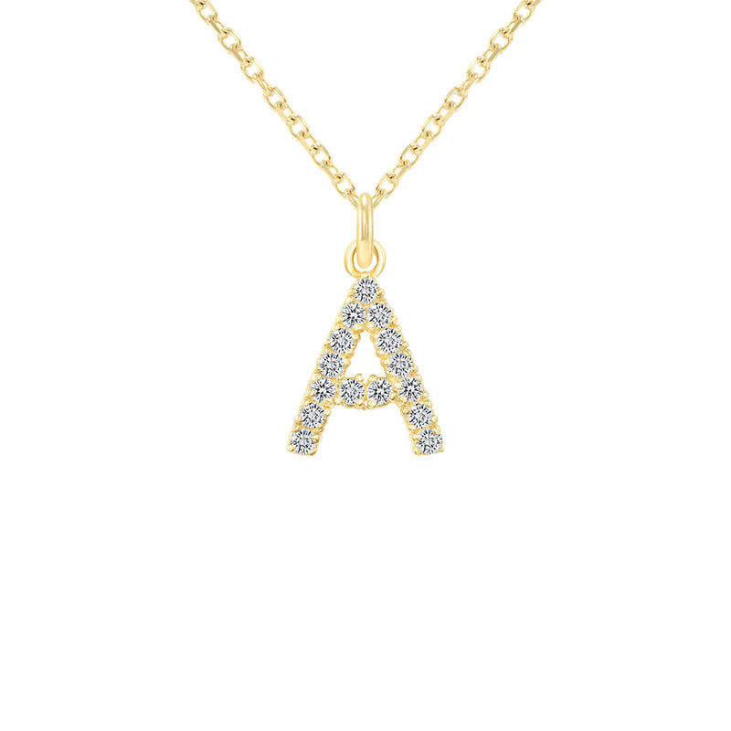 Diamond Studded Initial Pendant Necklace in Solid Gold