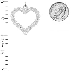 Open Heart CZ-Studded Charm Pendant Necklace in Solid Sterling Silver