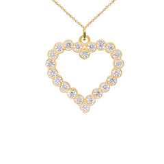 Open Heart CZ-Studded Charm Pendant Necklace in Solid Gold