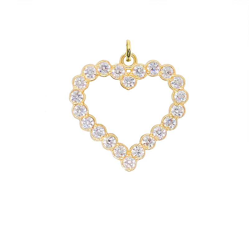 Open Heart CZ-Studded Charm Pendant Necklace in Solid Gold