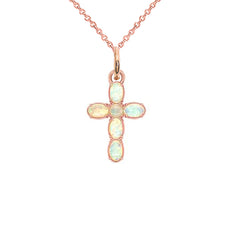 Gold Cross Pendant Necklace with Simulated Opal