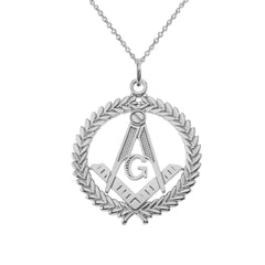 Round Freemason/Masonic Symbol Pendant Necklace in Sterling Silver