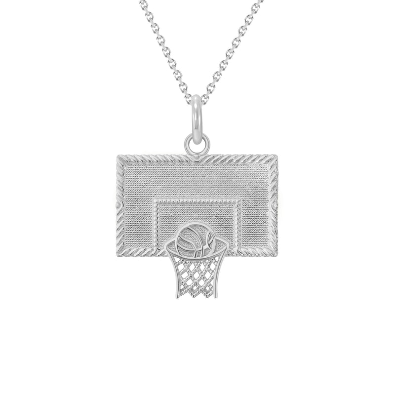Basketball Hoop Pendant Necklace in White Gold