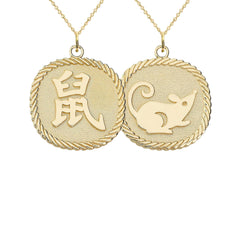 Chinese Zodiac Reversible Pendant Necklace in Solid Gold