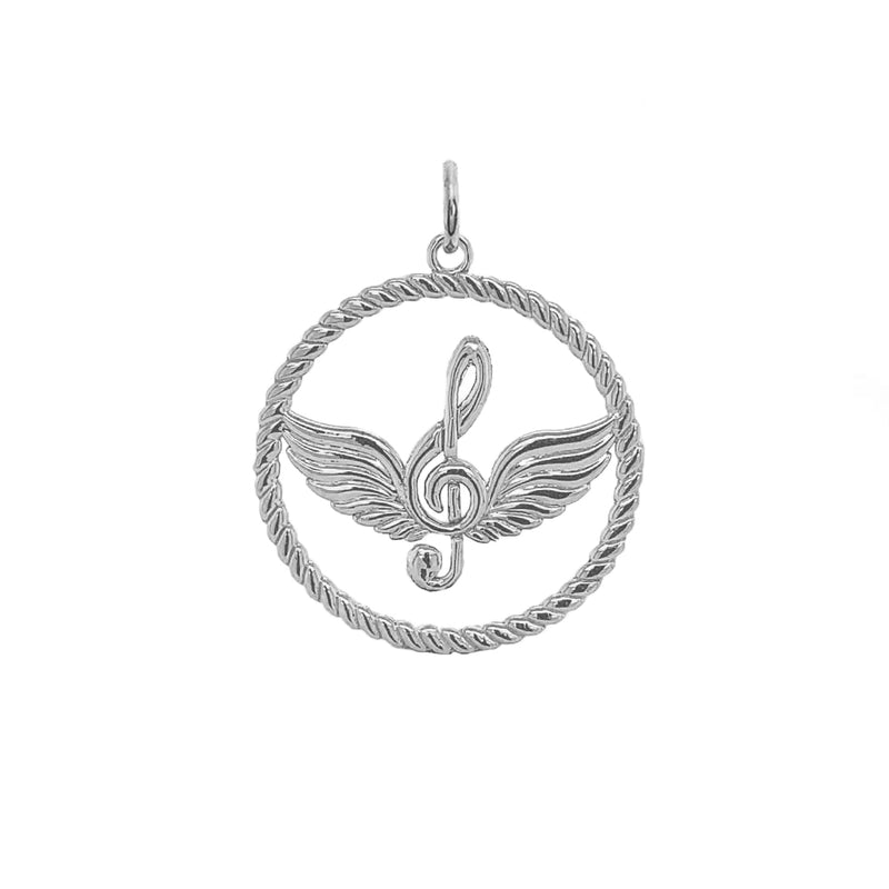 Treble Clef Musical Note Round Rope-Style Pendant Necklace in Sterling Silver