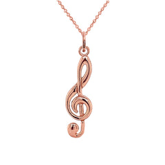 Solid Gold Treble Clef Musical Note Pendant Necklace (Large)