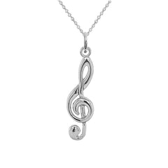 Treble Clef Musical Note Pendant Necklace in Sterling Silver (Large)