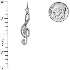 Treble Clef Musical Note Pendant Necklace in Sterling Silver (Large)