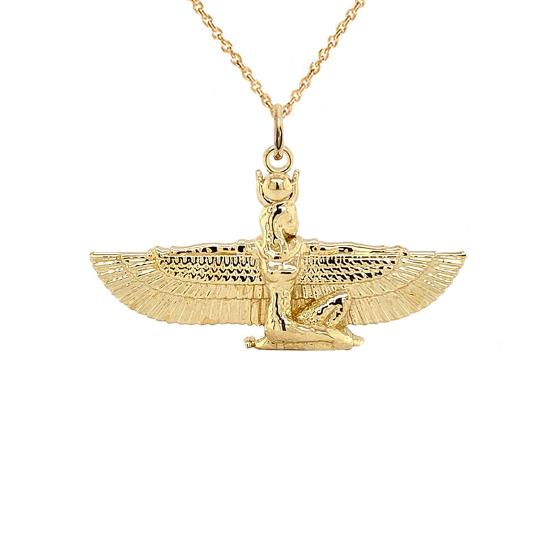 Hathor Egyptian Goddess Pendant Necklace in Solid Gold