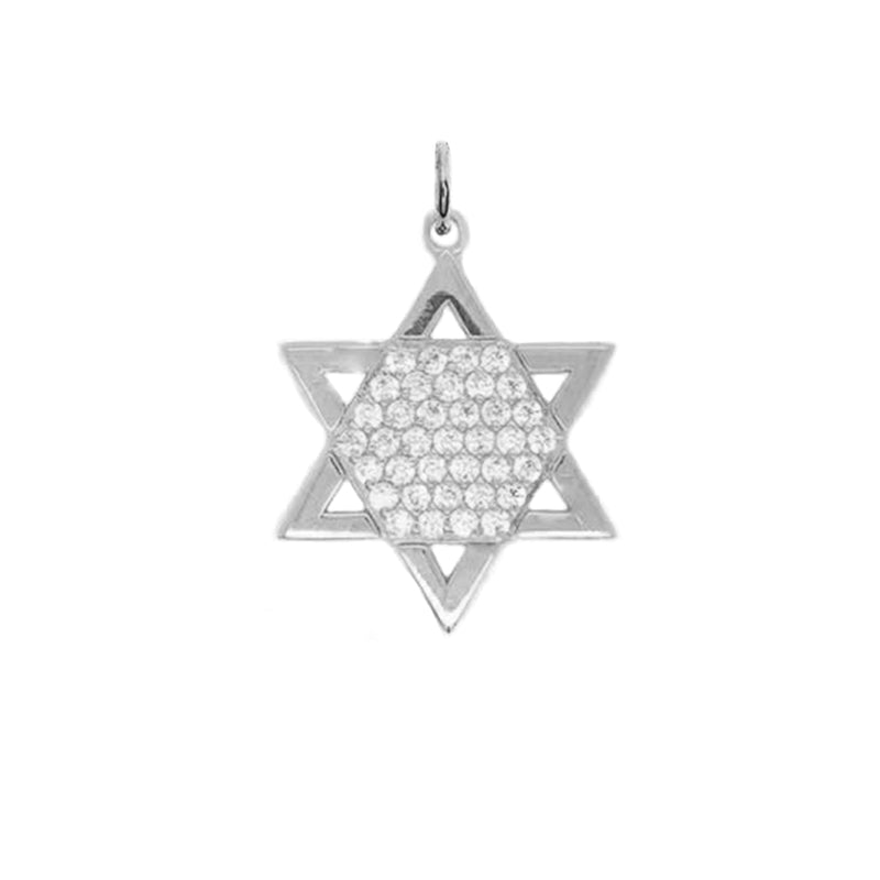 Jewish Star of David with CZ Pendant Necklace in Solid Gold