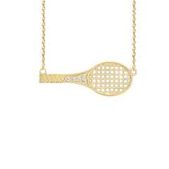Diamond Studded Sideways Tennis Racket Necklace in Solid Gold