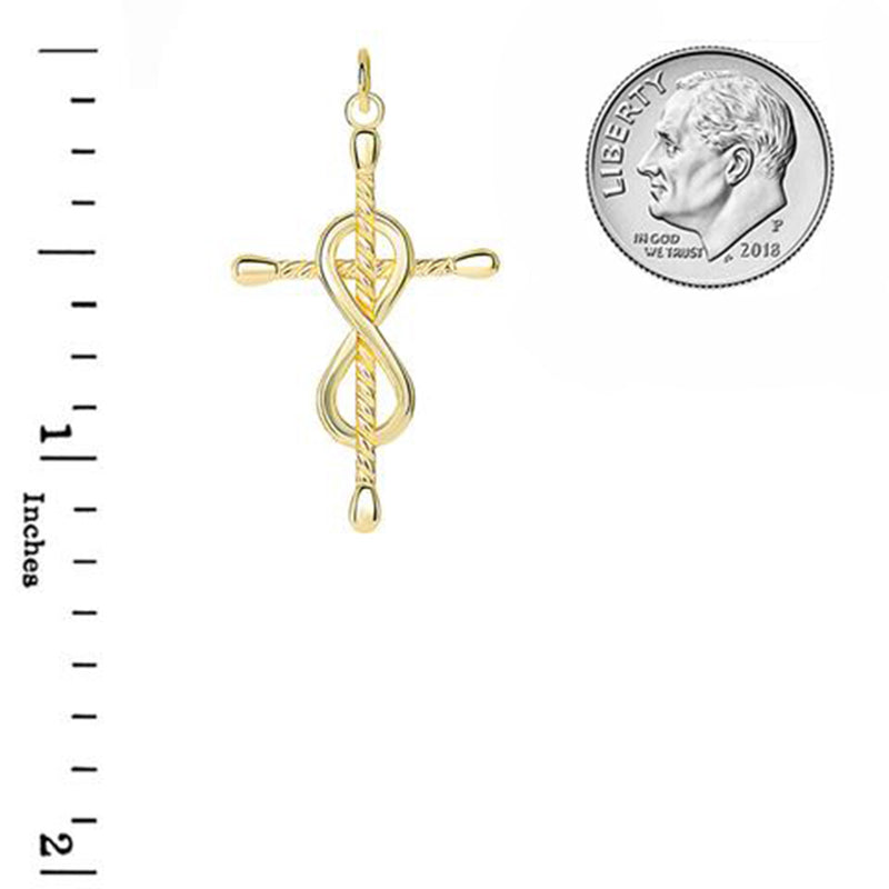 Dainty Infinity Rope Style Cross Pendant/Necklace in Solid Gold