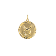 Reversible Taurus Zodiac Sign Charm Coin Pendant Necklace in Solid Gold