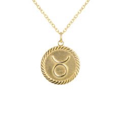 Reversible Taurus Zodiac Sign Charm Coin Pendant Necklace in Solid Gold