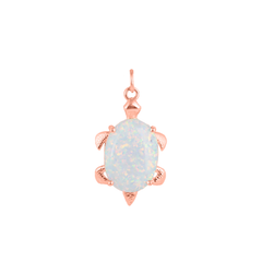 Simulated Opal Turtle Pendant Necklace in Solid Gold