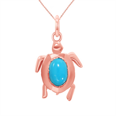 Dainty Turquoise Turtle Pendant/Necklace In Solid Gold
