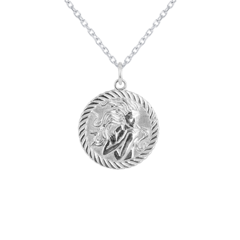 Reversible Virgo Zodiac Sign Charm Coin Pendant Necklace in Sterling Silver