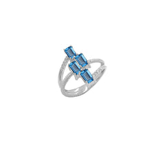 Sterling Silver Diamond & Emerald Cut Genuine Blue Topaz Rope Statement Ring