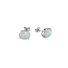 Oval Genuine Birthstone Stud Earring in Sterling Silver (Small Size)