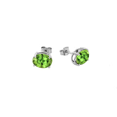 Oval Genuine Birthstone Stud Earring in Sterling Silver (Small Size)