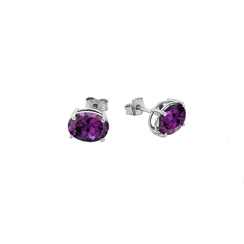 Oval Genuine Birthstone Stud Earring in Sterling Silver (Small Size)