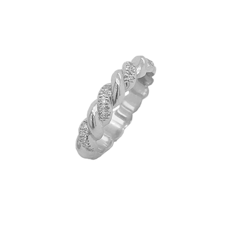 Diamond Modern Twisted Rope Band Ring in Solid White Gold