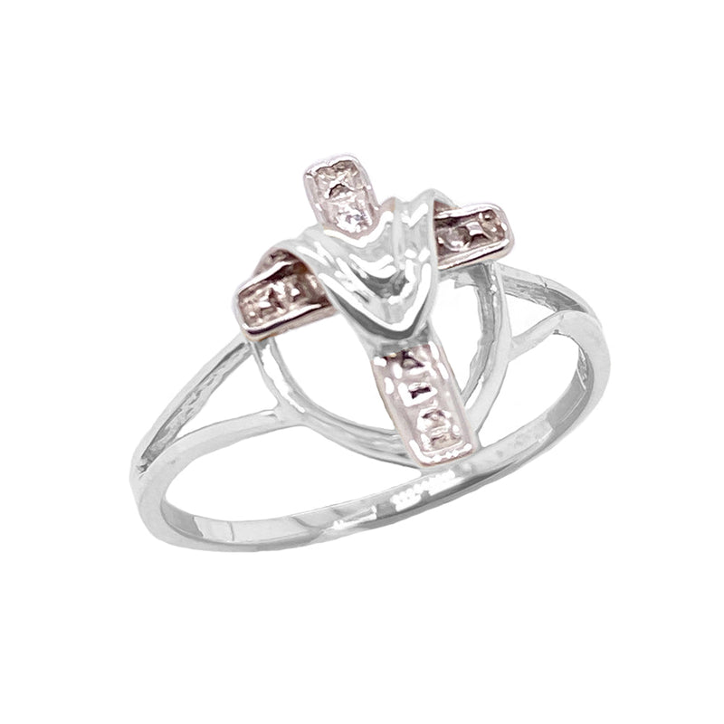 Diamond Cloaked Cross Two Tone Ring