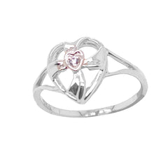 Solitaire Diamond Open Heart Cross Ring in Sterling Silver