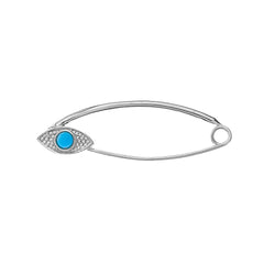 Solid  Dainty Turquoise Evil Eye Safety Pin in Sterling Silver