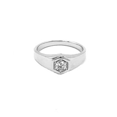 Unisex White Topaz Statement Signet Ring in Solid Sterling Silver