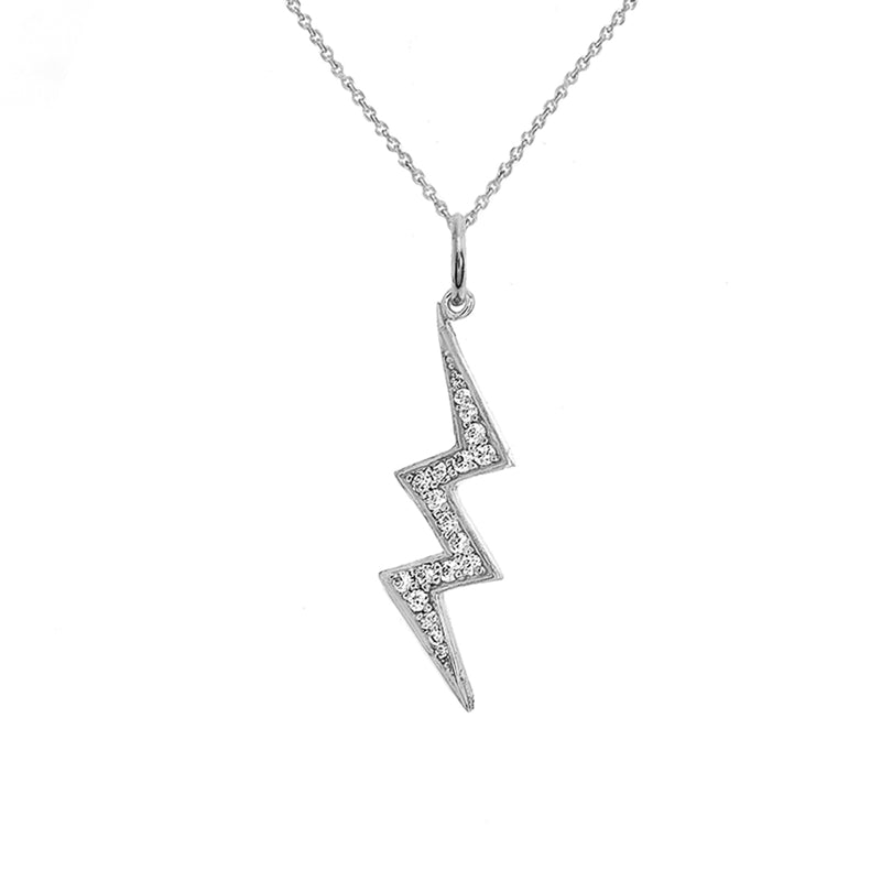 Lightning Bolt Diamond Pendant/Necklace In Sterling Silver