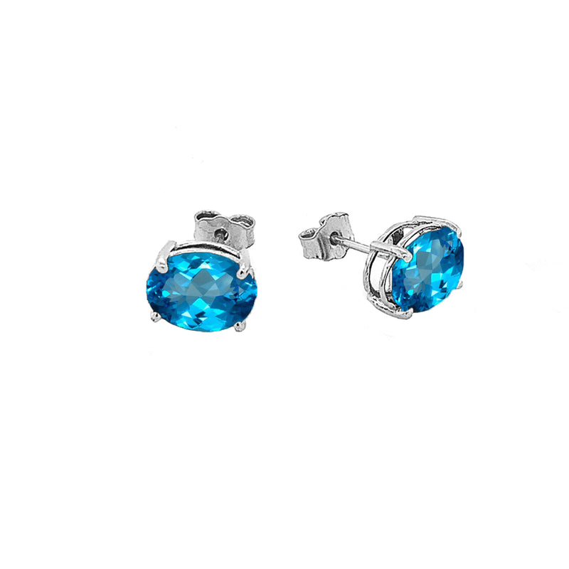 Genuine Oval Birthstone Stud Earrings in Solid Gold (Large Size)