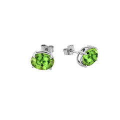 Oval-Style Stud Earrings with Genuine Birthstone in Sterling Silver (Medium Size)