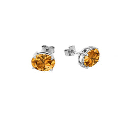 Oval-Style Stud Earrings with Genuine Birthstone in Sterling Silver (Medium Size)