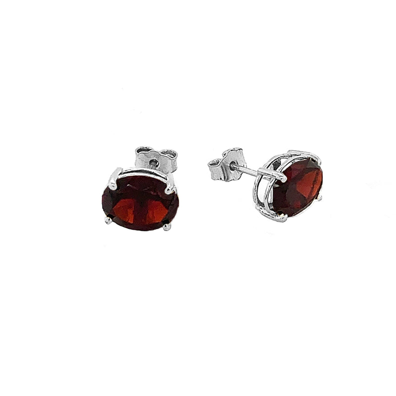 Oval-Style Stud Earrings with Genuine Birthstone in Sterling Silver (Medium Size)