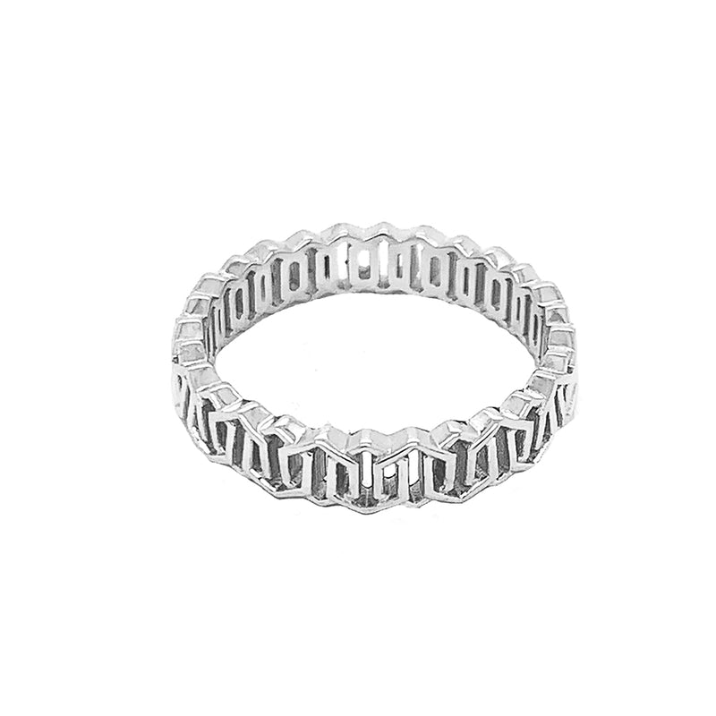 Honeycomb Link Statement Band Ring in Solid Sterling Silver