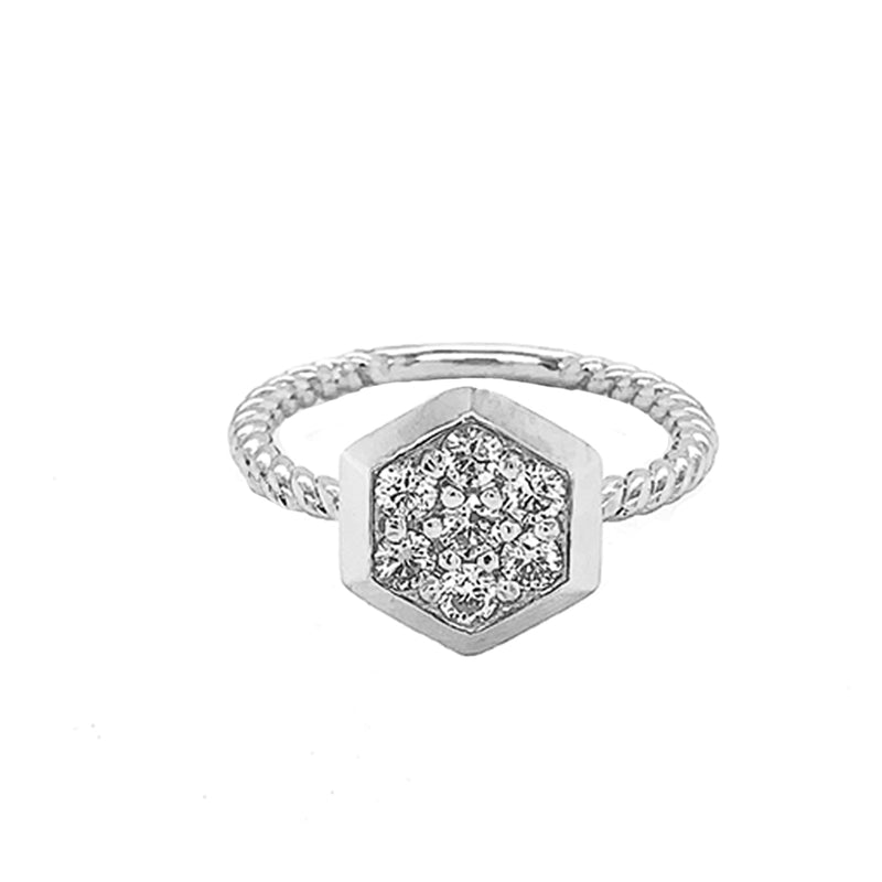 Dainty Honeycomb CZ Statement Rope Ring in Sterling Silver