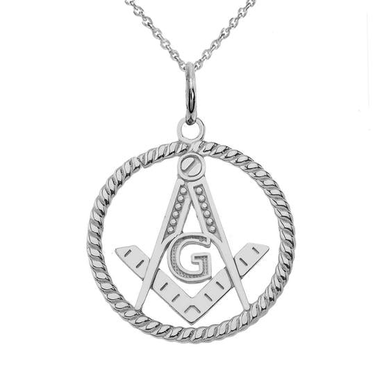 Solid Sterling Silver Open Masonic Symbol in Round Pendant/Necklace