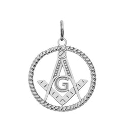 Solid Sterling Silver Open Masonic Symbol in Round Pendant/Necklace