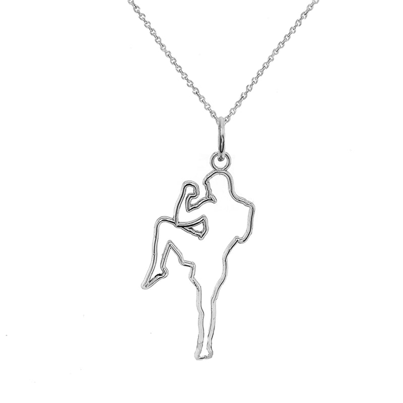 Personalized Karate Sports/Martial Arts Outline Pendant Necklace in Sterling Silver