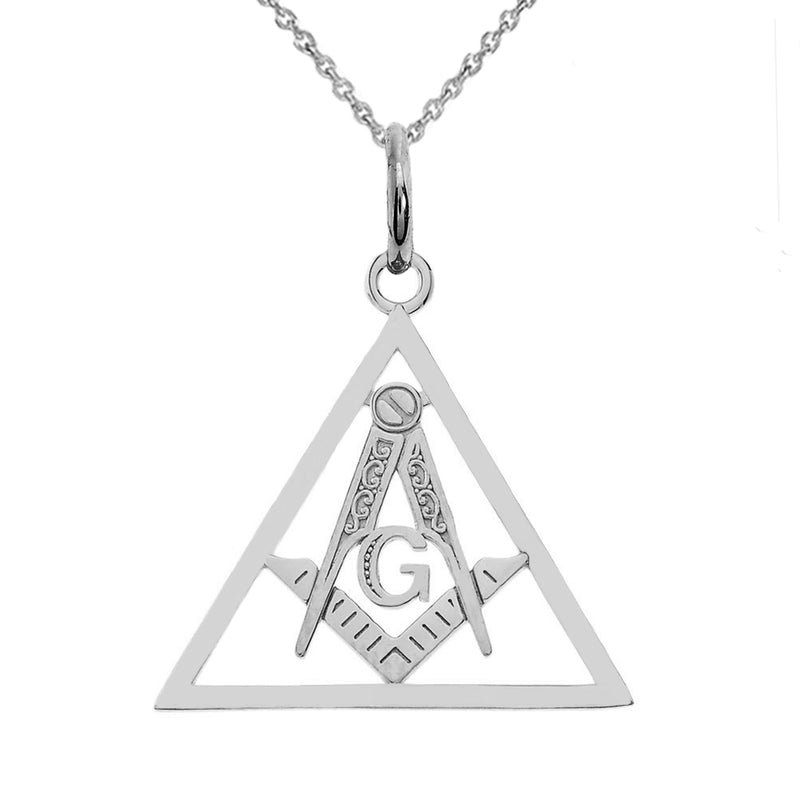 Gold Triangle Open Masonic Symbol Pendant Necklace in Solid Gold(Yellow/Rose/White)